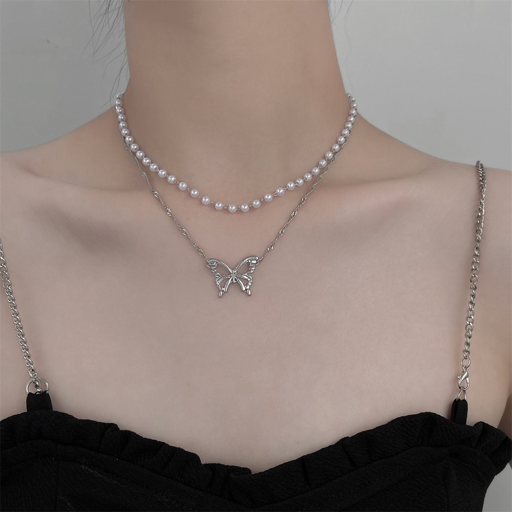 Vòng cổ Nhiều Lớp Mặt Hình Bướm Phong Cách Punk Cho Cặp Đôi