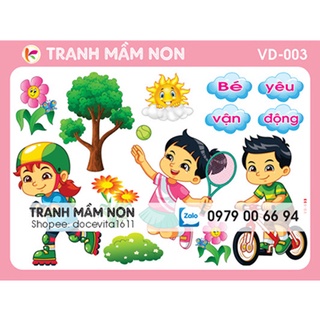 Decal mầm non- BÉ YÊU VẬN ĐỘNG VD-003 khổ lớn 127x80 VD-003