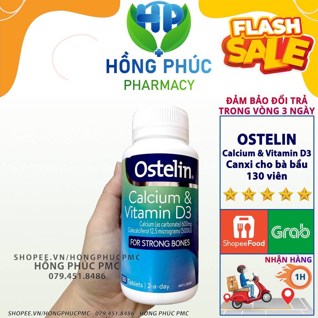 Calcium &amp; Vitamin D3 Ostelin ⚡Chính Hãng⚡ 130 viên của Úc - Bổ sung canxi tốt nhất cho người lớn và bà bầu