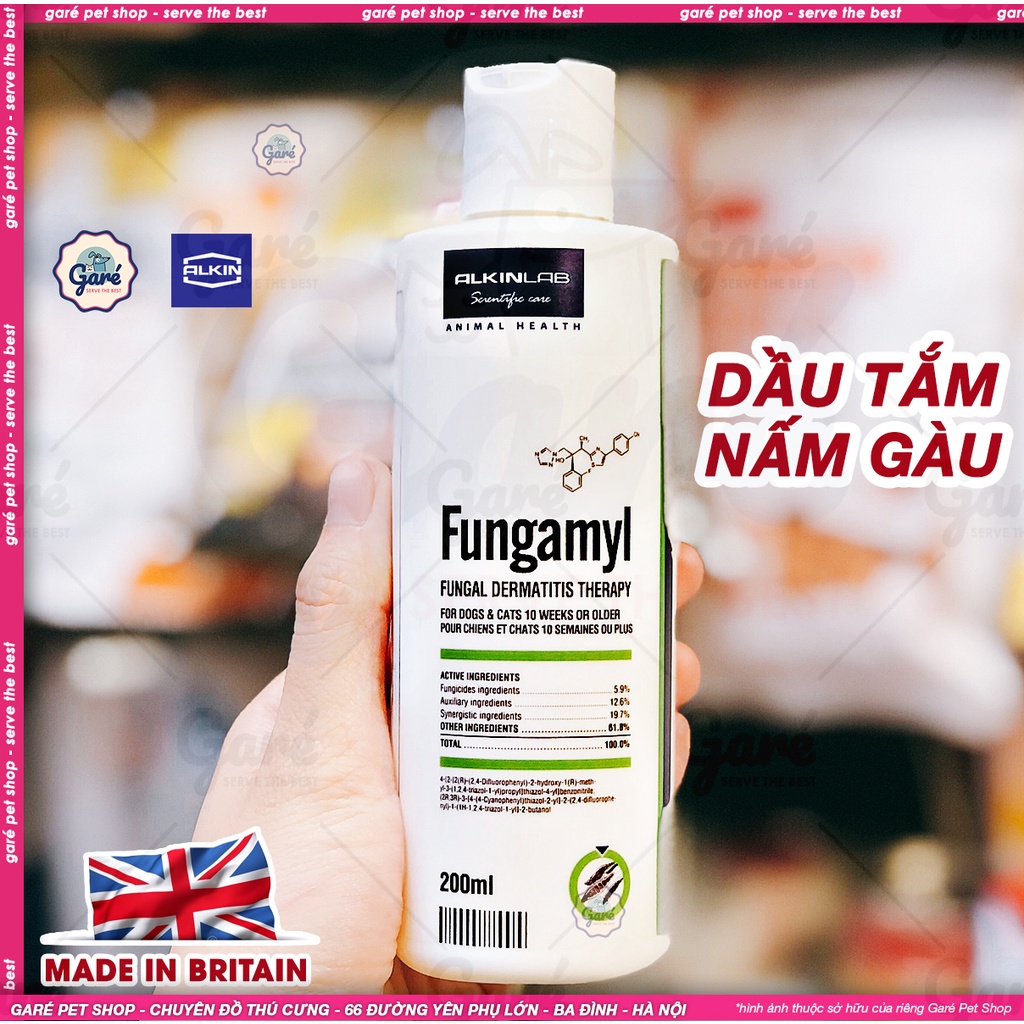 Sữa tắm Fungamyl nấm gàu dành cho chó mèo 200ML Alkin Lab hàng Nhập Anh - United Kingdom