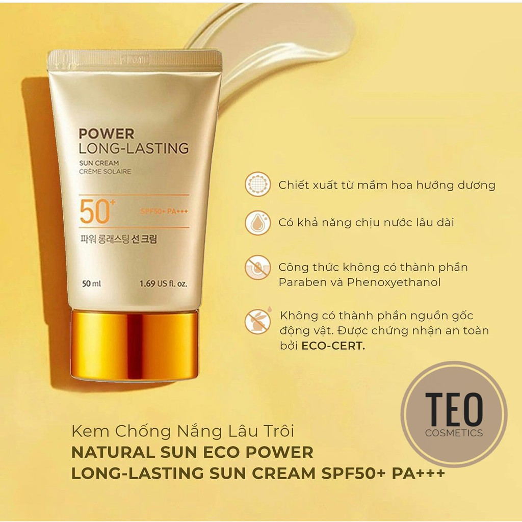 (TEO-Bill) Kem chống nắng The Face Shop Natural Sun Eco Power Long Lasting Sun Cream SPF50+ PA+++.