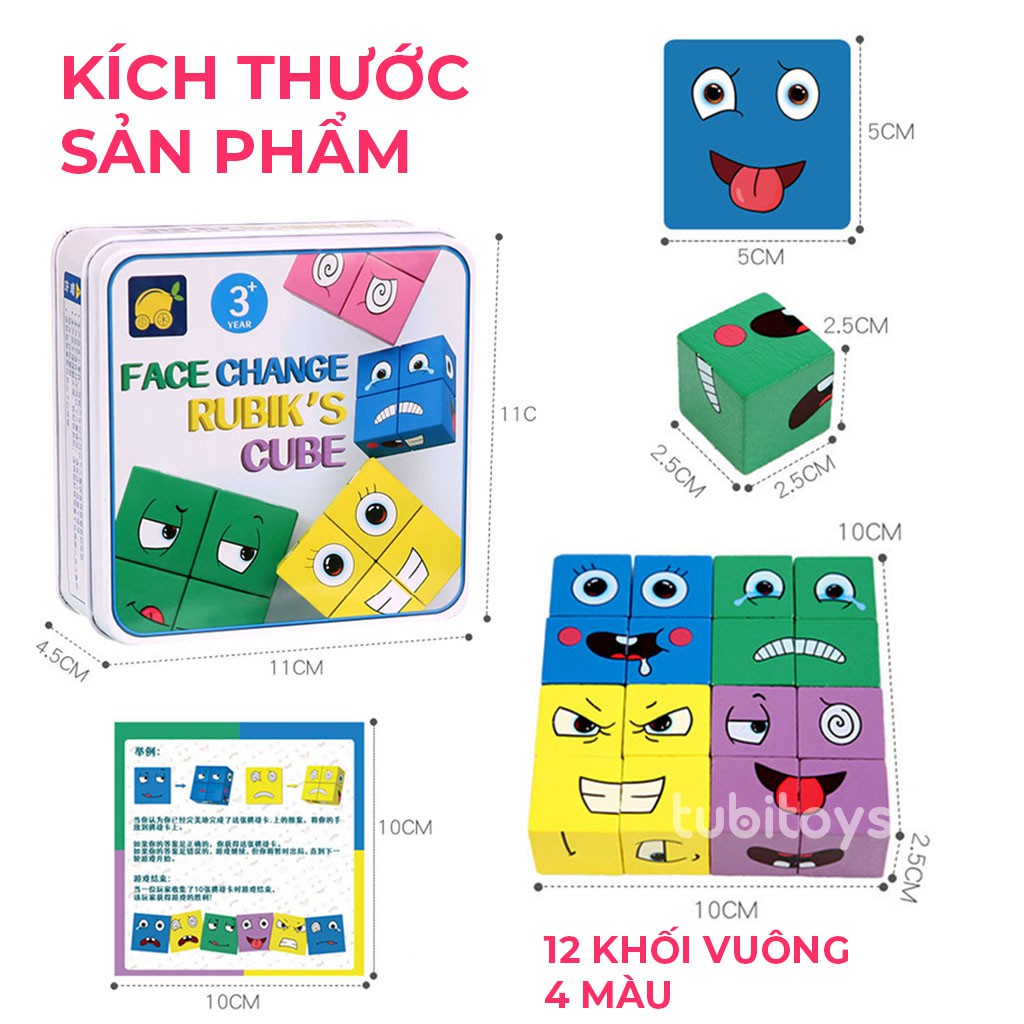 Bộ ghép hình biểu cảm gương mặt hộp sắt Tubitoys cho trẻ xếp hình vui nhộn,phát triển trí tuệ