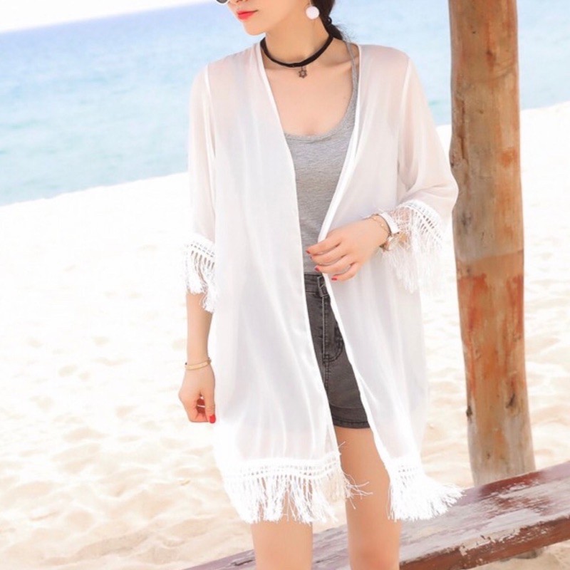 Áo khoác kimon đi biển dáng dài áo choàng bikini tay phồng | BigBuy360 - bigbuy360.vn