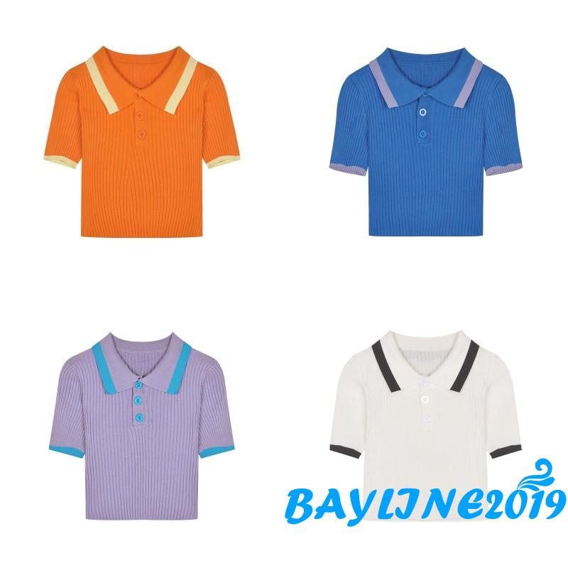 Áo Thun Croptop Tay Ngắn Cổ Bẻ Màu Sắc Thời Trang Cho Nữ | BigBuy360 - bigbuy360.vn