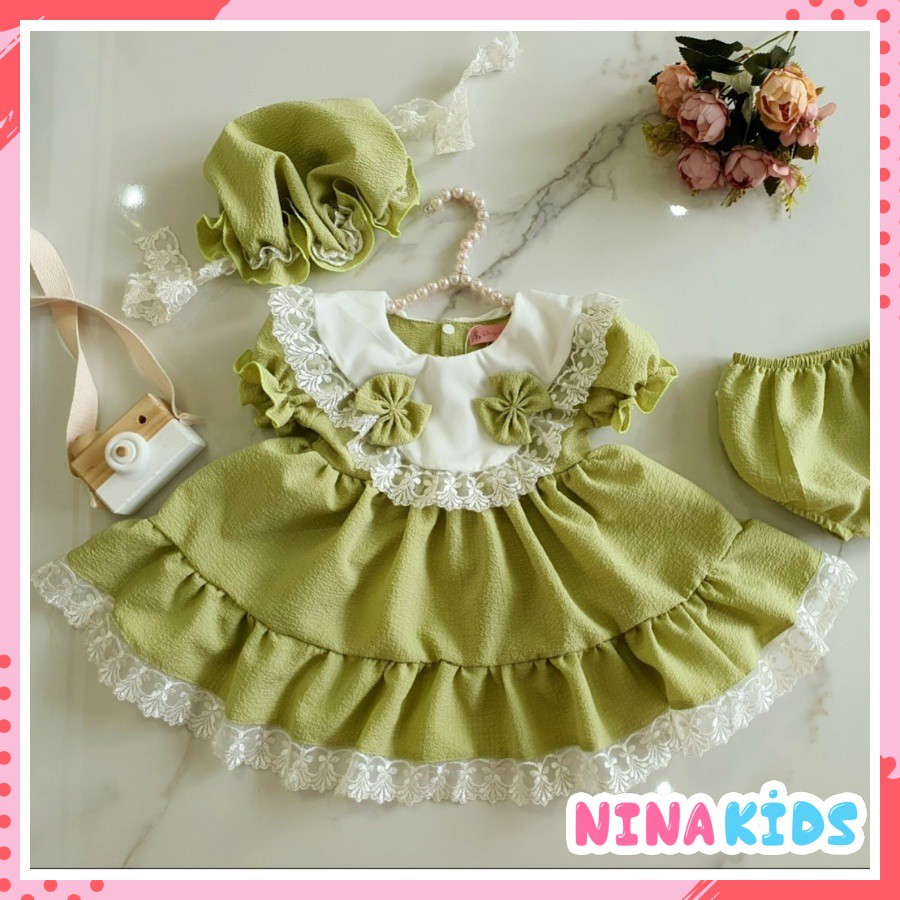 Đầm lolita cho bé gái sơ sinh 3-13kg kèm quần chip và nón