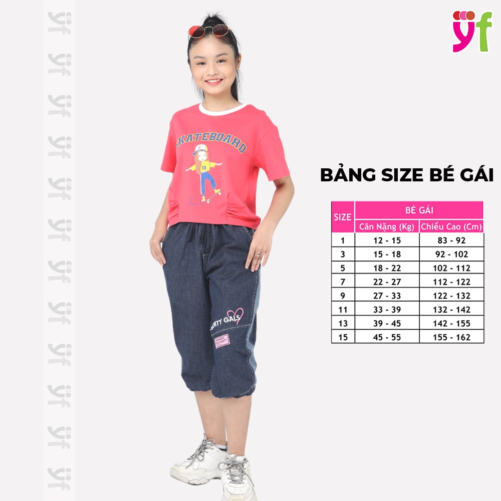 Set Áo thun croptop cho bé gái Finally màu hồng mix quần jean jogger TAX024-2 Hiệu YF