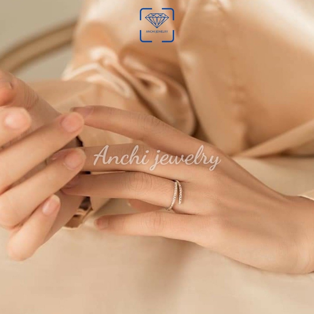 Nhẫn nữ hở full đá, chuẩn bạc ta - mẫu dày dặn, Anchi jewelry