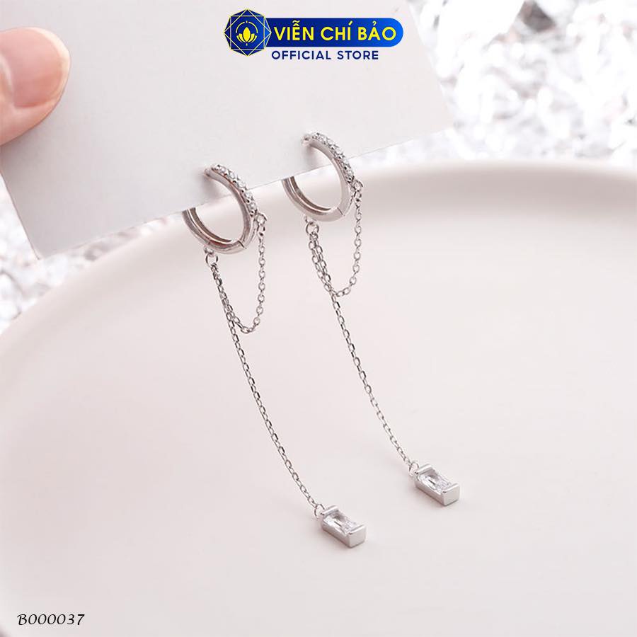 Bông tai bạc nữ móc tròn dây xích đính đá chất liệu bạc 925 thời trang phụ kiện trang sức nữ Viễn Chí Bảo B000037