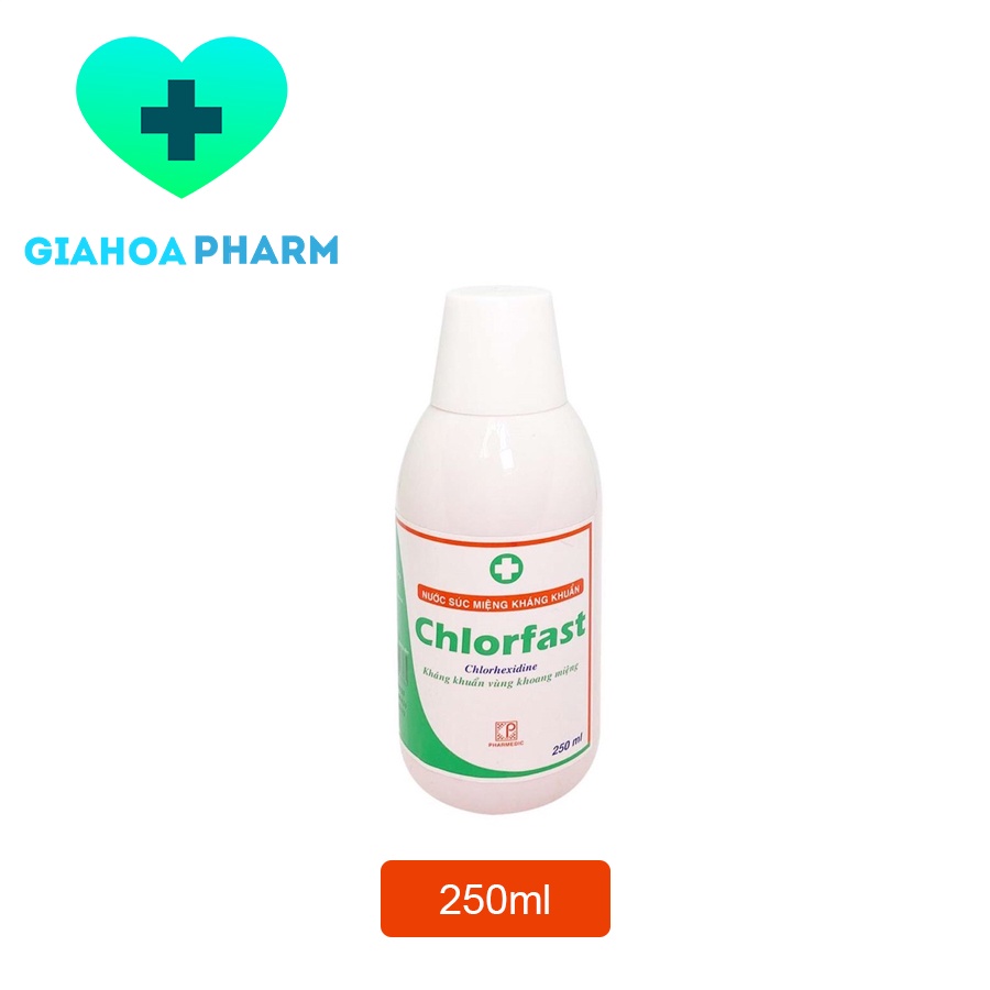 Nước súc miệng chống khuẩn Chlorfast (PHARMEDIC) Chai 250ml - Làm sạch răng miệng họng, khử mùi hôi, giảm mảng bám, vôi