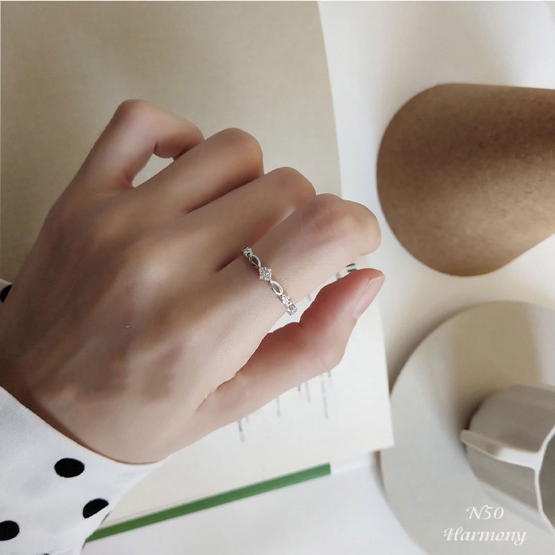 Nhẫn nữ bạc 925 cao cấp mạ vàng Ari thiết kế đính đá sang chảnh, nữ tính, xinh xắn N50| TRANG SỨC BẠC HARMONY