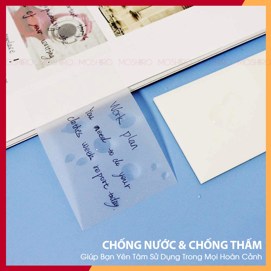 Set 4 Tập 50 Tờ Giấy Note Ghi chú trong suốt Moshiro chống thấm nước tiện dụng trong học tập,văn phòng phong cách Nhật