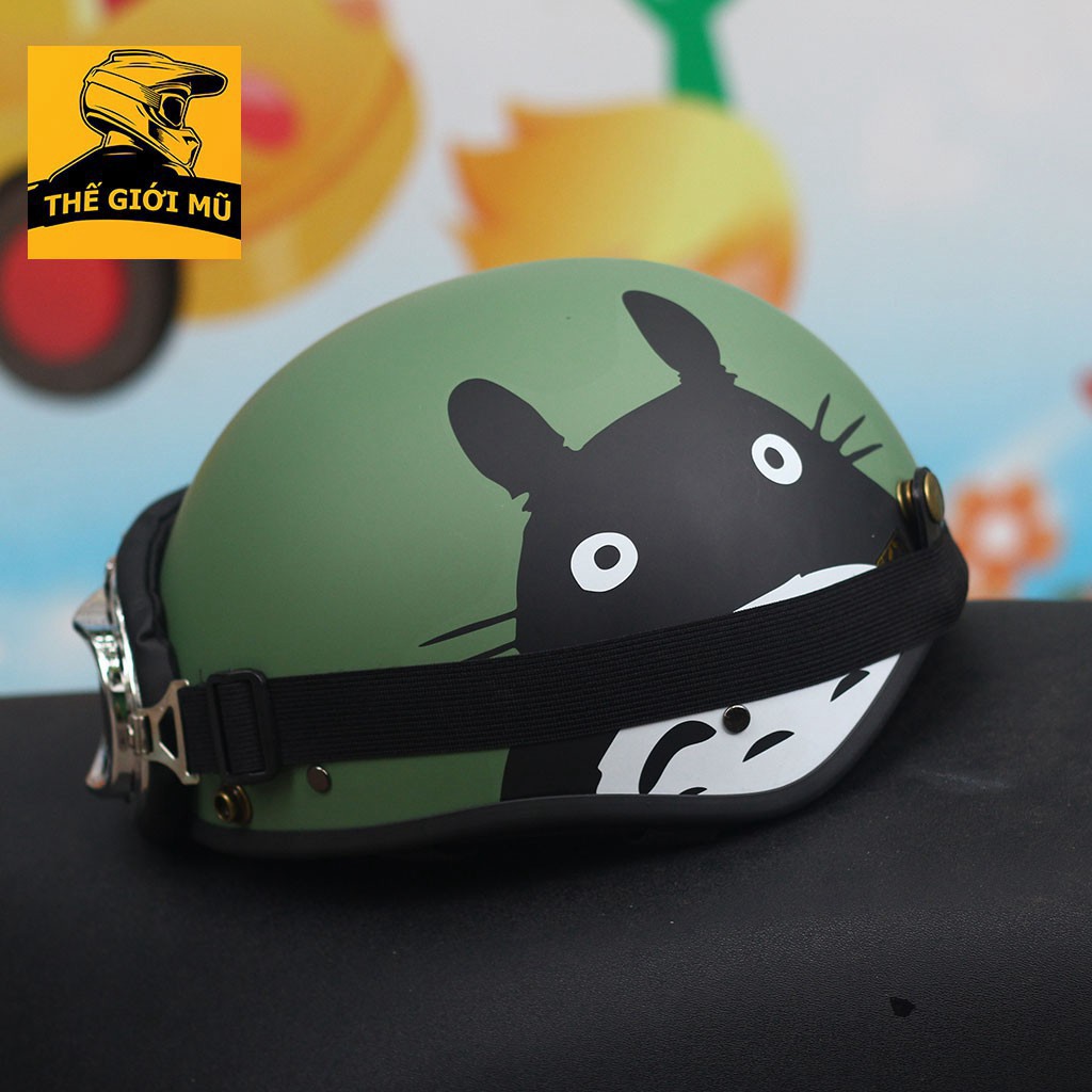 MCZA Mũ bảo hiểm nửa đầu Totoro màu xanh rêu Cute có kèm kính, thế giới Mũ Bảo Hiểm 2