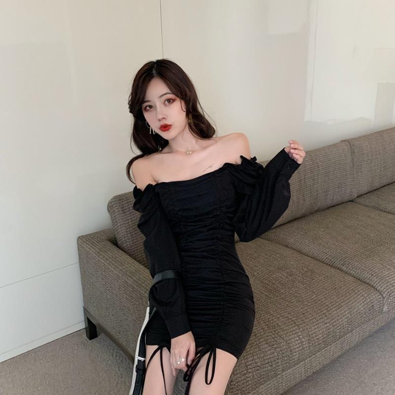 Đầm PERTY ôm dáng xếp ly phối dây rút quyến rũ thời trang Hàn Quốc cho nữ