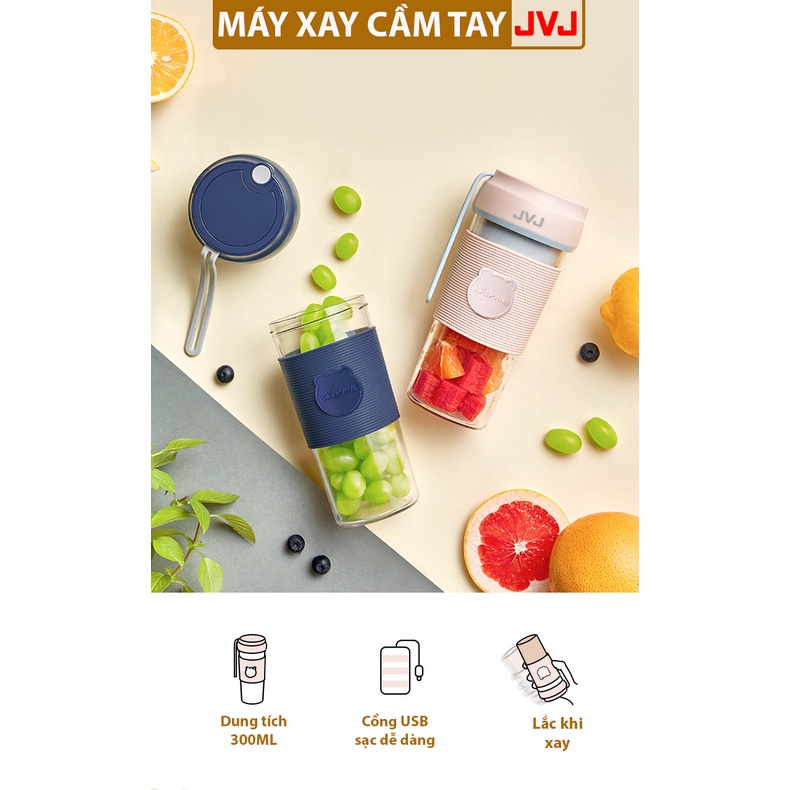 Máy xay sinh tố cầm tay đa năng JVJ LLJ-P03H1 Cốc xay mini lưỡi dao kép  sử dụng pin sạc dung tích 300ML bảo hành 12T