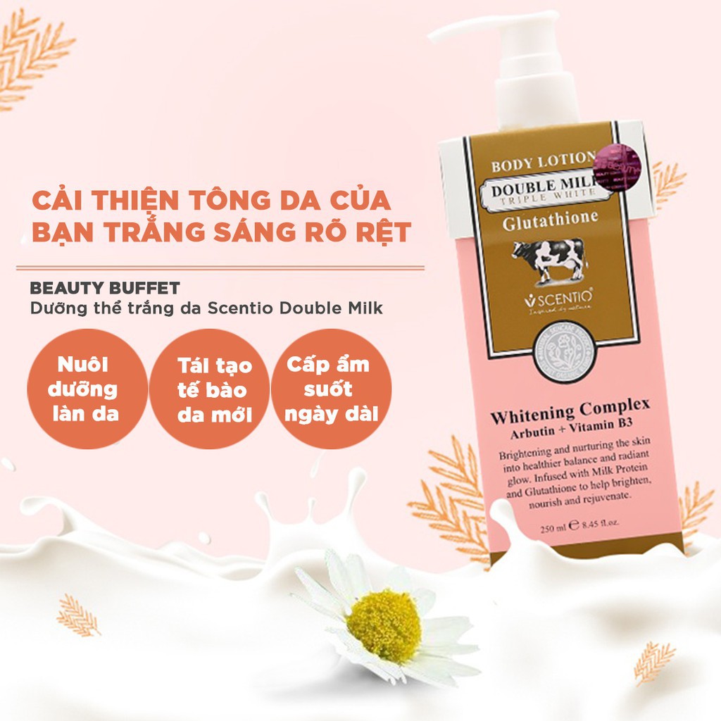 Body Lotion dưỡng thể trắng sáng da Beauty Buffet Scentio Double Milk 250ml