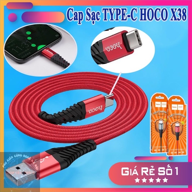 ✔CHÍNH HÃNG✔CÁP SẠC NHANH Hoco X38 Type C 3.0A Dây sạc bọc dù chống rối dài 1M cho Samsung Oppo Vivo Huawei/X37 Type C