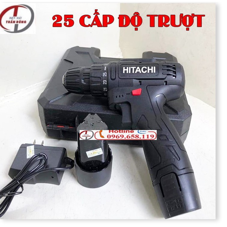 Máy khoan pin HITACHI 12v- Khoan cầm tay 2 cấp tốc độ Có Đèn