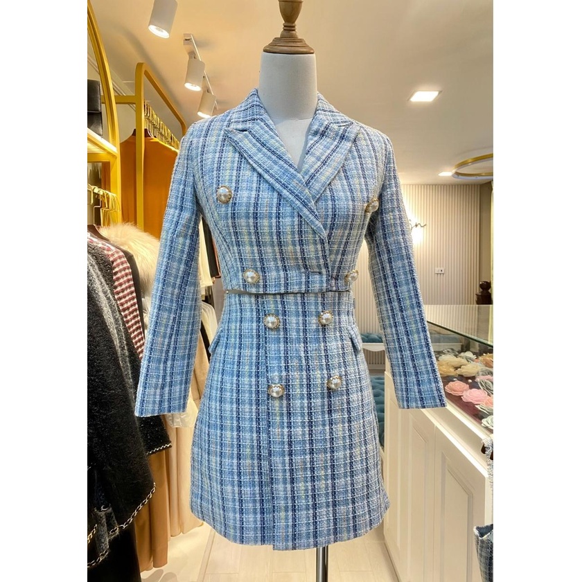 Set dạ tweed nữ dài tay chân váy A  LAVARA SET04
