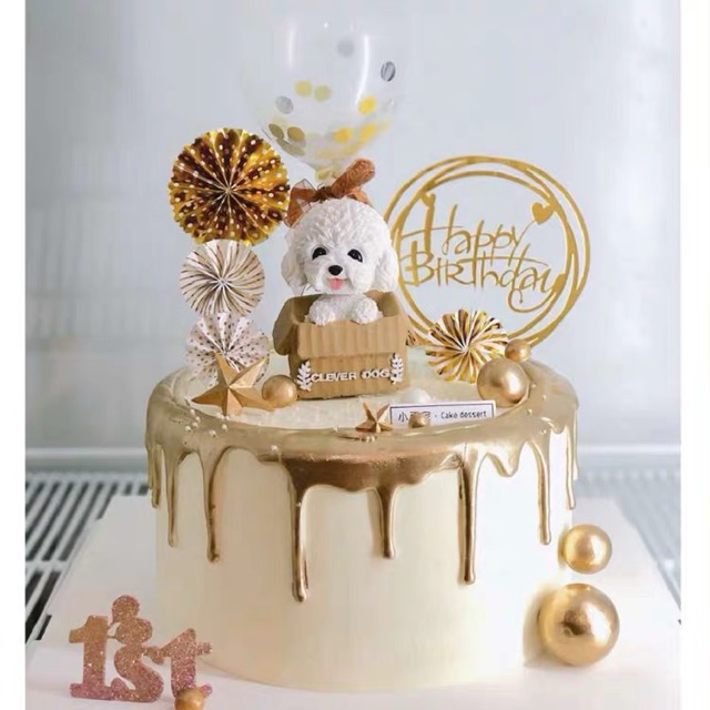 5 CHÓ NHỰA NGỒI GIỎ TRANG TRÍ BÁNH KEM