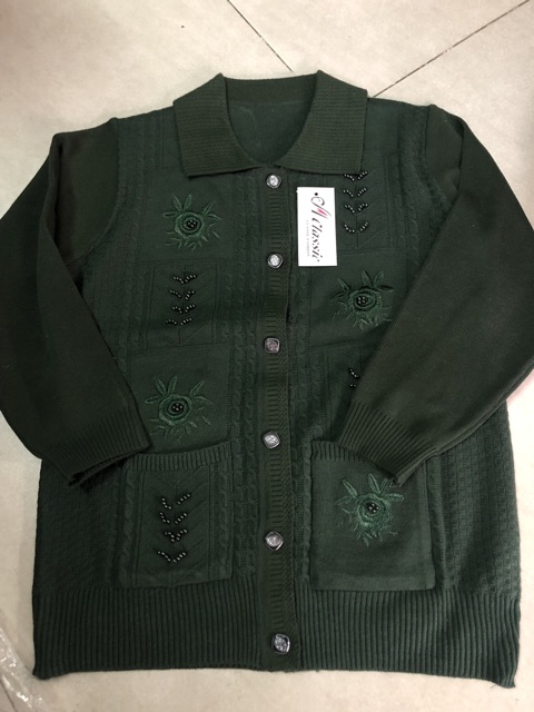 Áo Len trung niên cài nút Thêu Hoa Đính Hạt. Hàng loại 1.