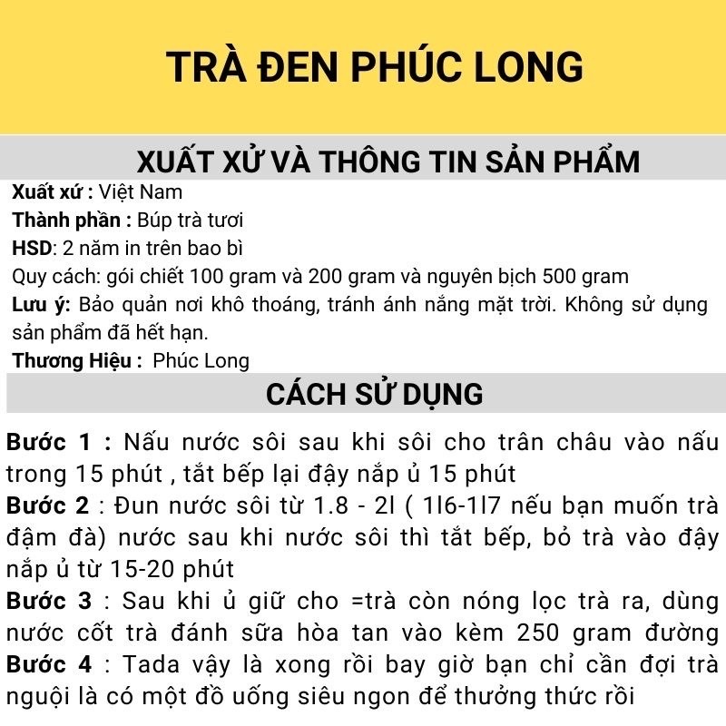 Trà Đen pha trà sữa Phúc long, gói 200gr &amp; 500gr