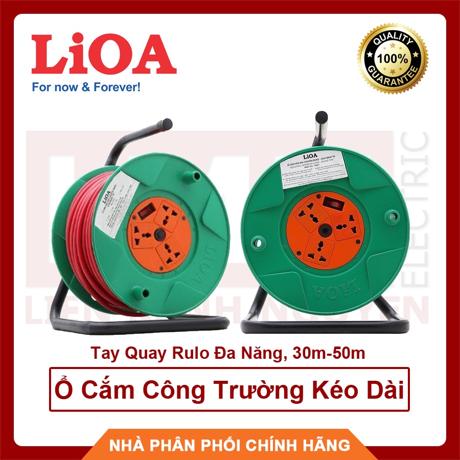 LIOA - Ổ Cắm Kéo Dài Tay Quay Rulo Đa Năng 50m, Có CB bảo vệ quá tải, Có nắp che an toàn Chịu Va Đập, Siêu Bền