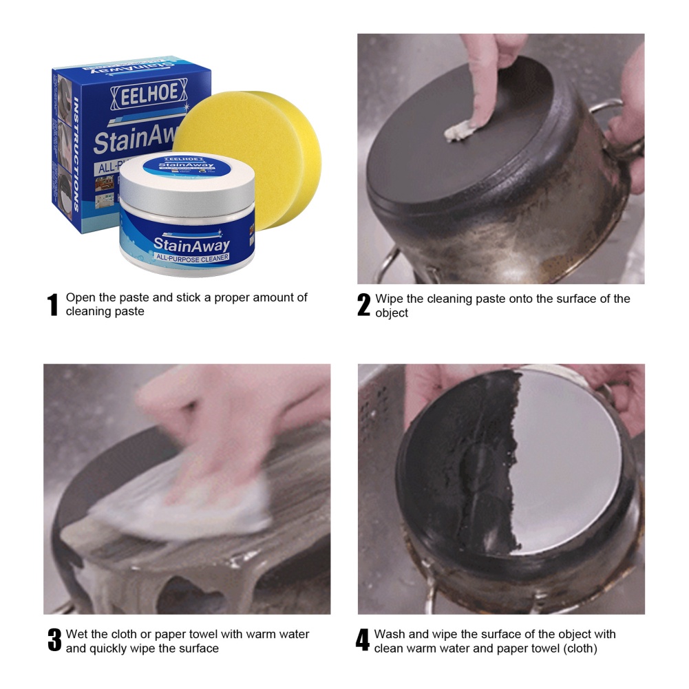 Eelhoe nhà bếp dầu nặng làm sạch kem mạnh mẽ bằng thép không gỉ đồ nấu nướng Cleaner 、 Car da làm sạch dán một cách an toàn loại bỏ vết bẩn công cụ-ampere
