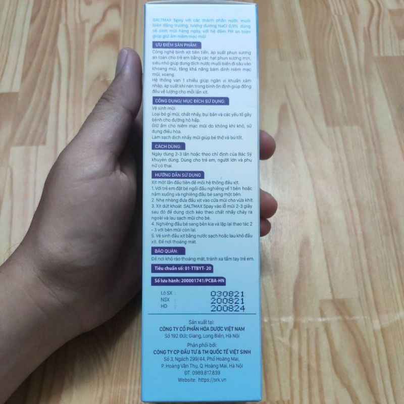 Dung dịch vệ sinh mũi SALTMAX SPAY, vệ sinh mũi nước muối biển sâu, an toàn cho trẻ nhỏ, tiện lợi