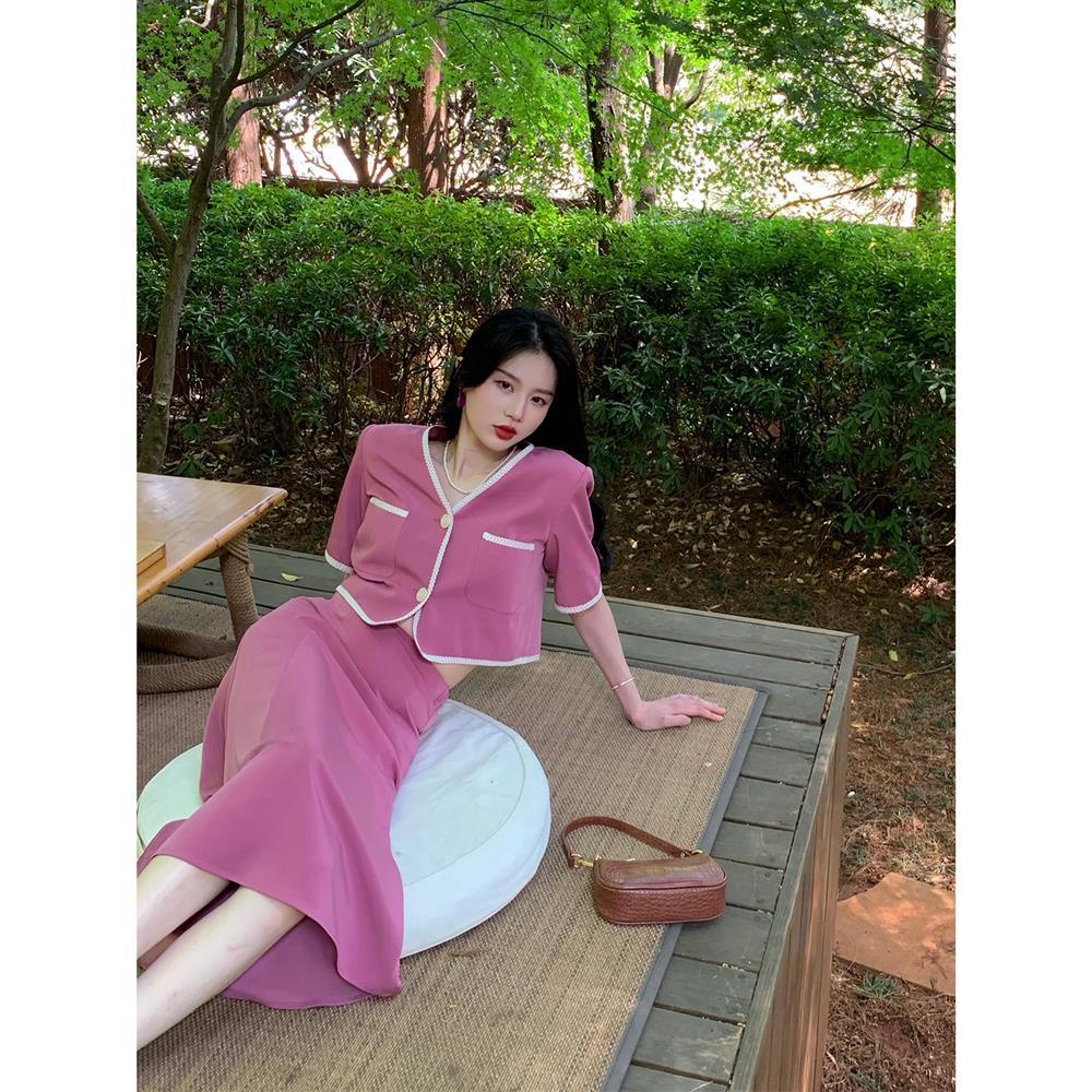 Set Áo Khoác Blazer Tay Ngắn + Chân Váy Chữ A Thiết Kế Mới Thời Trang Mùa Hè Dành Cho Nữ | BigBuy360 - bigbuy360.vn