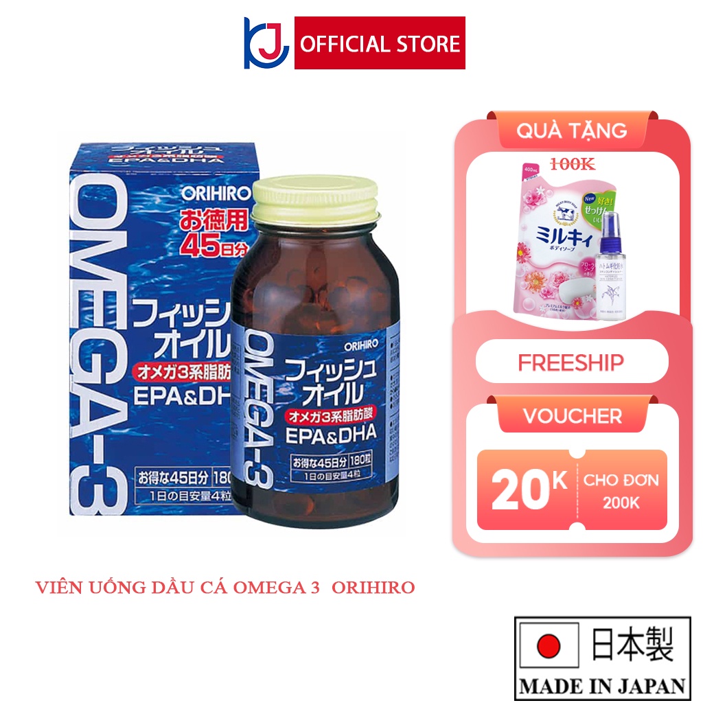 Viên uống dầu cá Omega-3 hỗ trợ tim mạch Orihiro (180 viên)