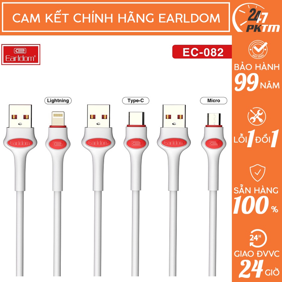 🛑LỖI 1 ĐỔI 1🛑 Cáp Sạc EARLDOM Dài 1M Hỗ Trợ Sạc Nhanh 2.4A 3 Kiểu Cổng/SS/Type C EC-082