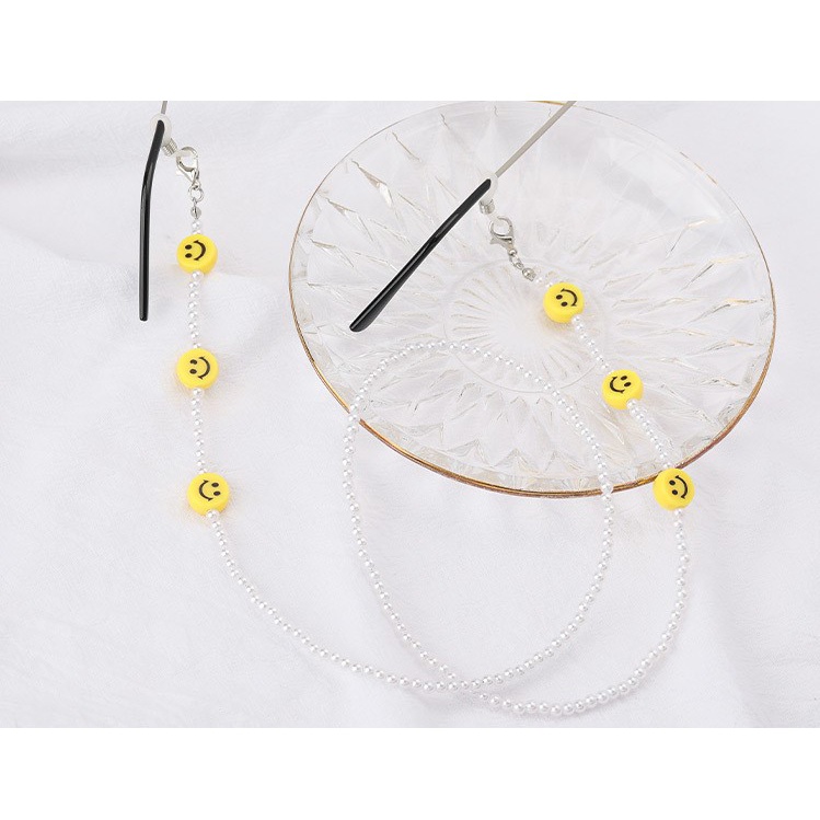 Dây đeo mắt kính đeo khẩu trang dạng chuỗi hạt mặt cười màu sắc 2 trong 1