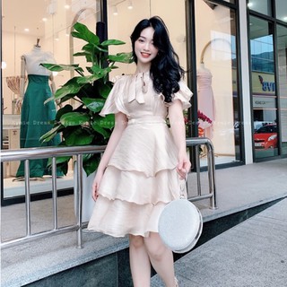 Váy tơ tay cánh tiên nơ cổ 3 tầng xòe V476 KYMIE