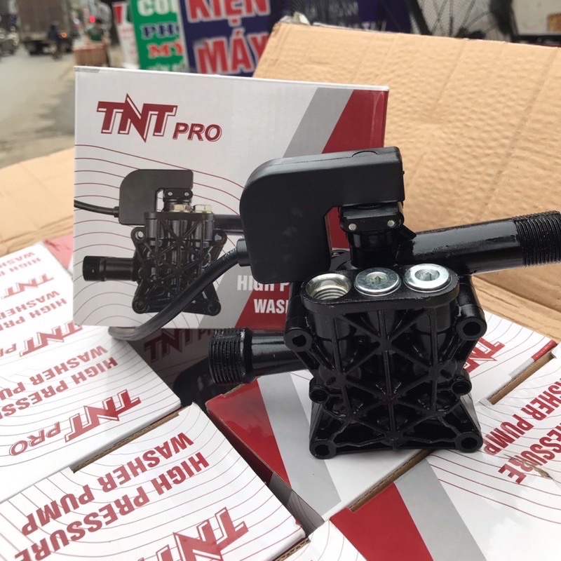 Đầu bơm áp lực mini TNT PRO - Đầu máy rửa xe gia đình 3 pittong kèm rơ le