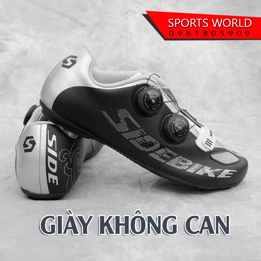 Giày đạp xe không can, 2 khóa vặn SD-021 SIDEBIKE - Đen/Bạc