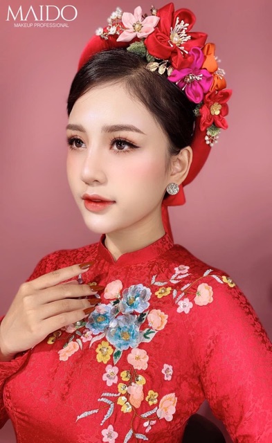 Mấn đội đầu cô dâu đính hoa kanzashi mấn cover mai đỗ