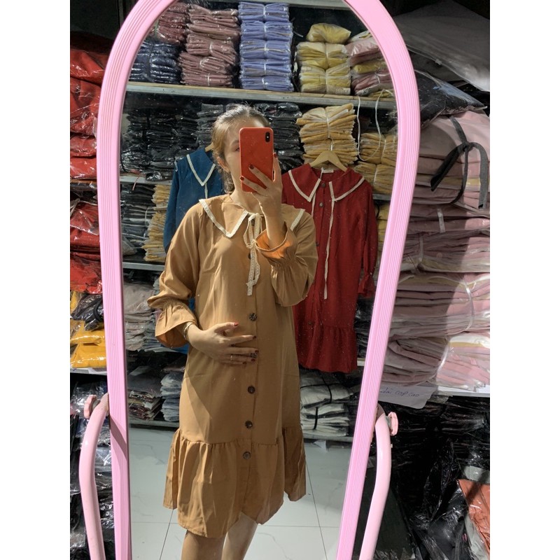 váy bầu thu đông dài tay V226