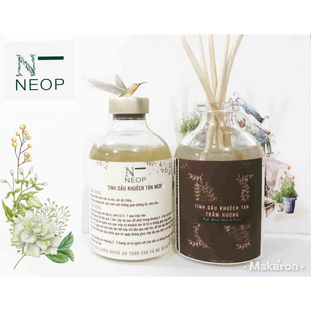 Tinh Dầu Khuếch Tán Trầm Hương NEOP 60ml (Anh) - Tặng Kèm 20 Que Mây Khuếch Tán - Agar Wood Reed Diffuser