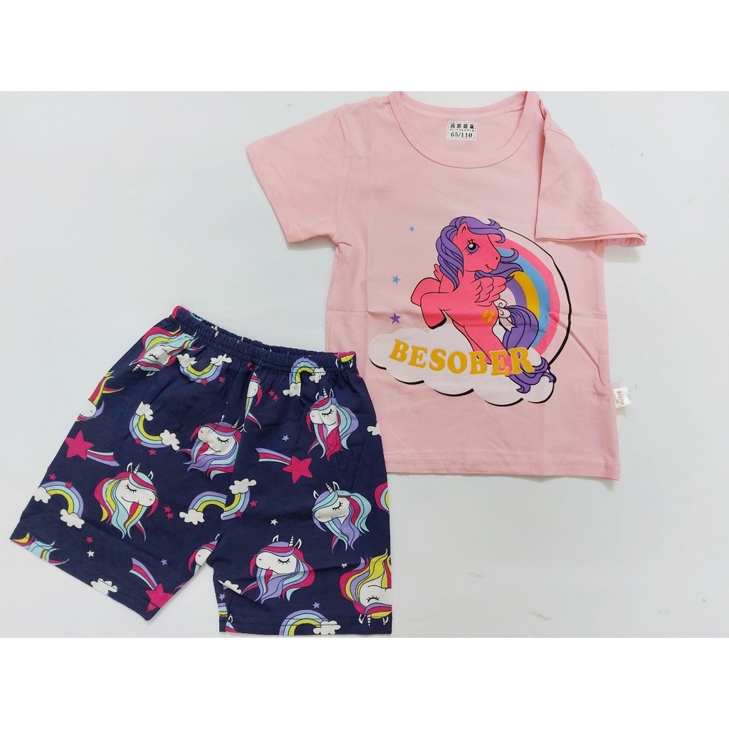 Bộ thun bé gái SOLIBABY bộ cotton xuất hàn, co giãn, mát, cộc tay