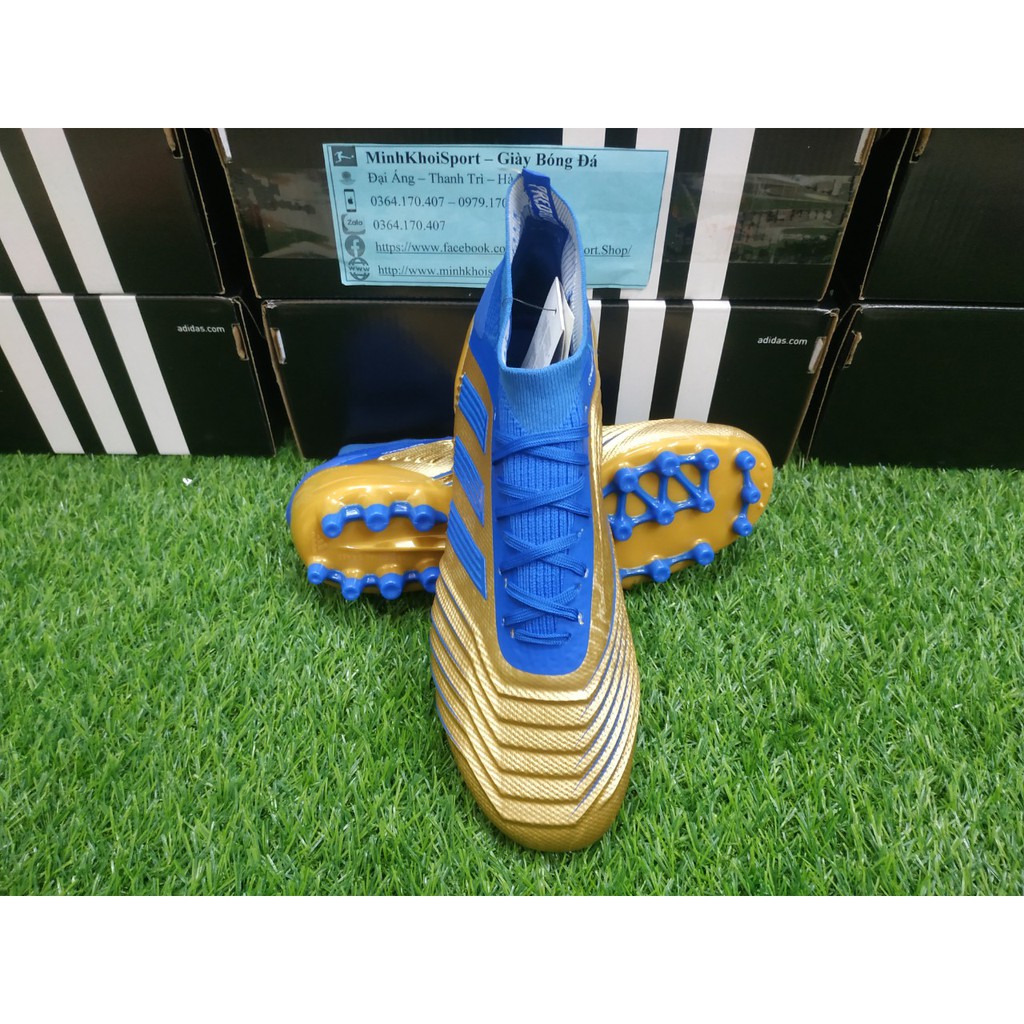 [Hót Giảm 30k đơn 499k]Giày Đá Banh Adidas Predator 19.1 AG Cao Cổ Vàng 3 Sọc Xanh