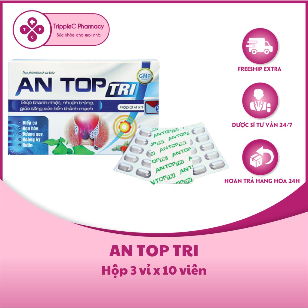 Viên uống An Top Tri - Thanh nhiệt, nhuận tràng, hết táo bón, chảy máu trĩ (Hộp 30 viên)
