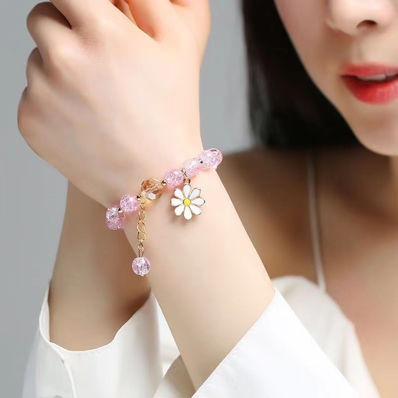 Vòng Tay Hình Hoa Cúc Đính Đá Pha Lê Nhiều Màu Sắc Thời Trang Dành Cho Nữ