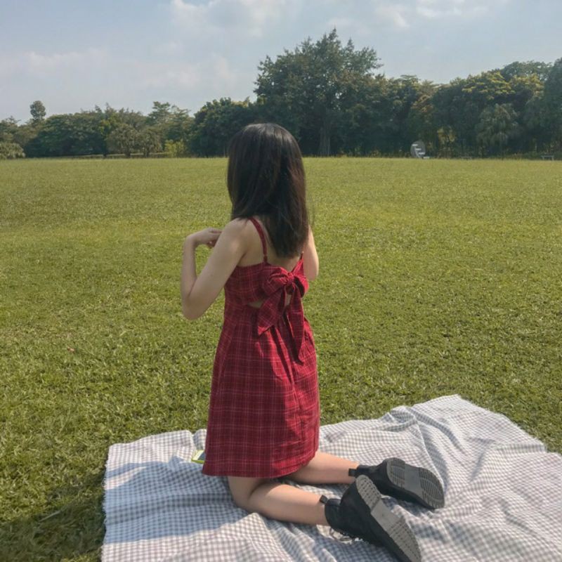 ĐẦM CARO NƠ LƯNG KÈM MÚT 2 LỚP | BigBuy360 - bigbuy360.vn