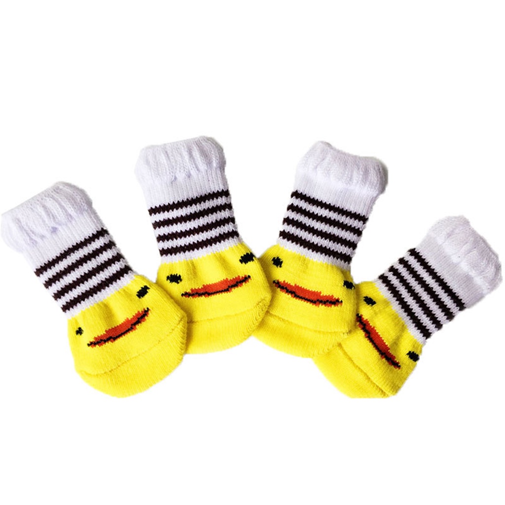 Set 4 Vớ Giữ Ấm Chống Trượt Họa Tiết Hoạt Hình Chó Mèo