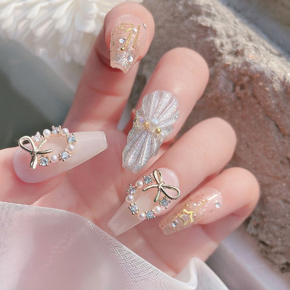 [Hàng mới về] Phụ kiện trang trí móng tay hình vòng hoa thắt nơ ngọc trai giả 3d Diy