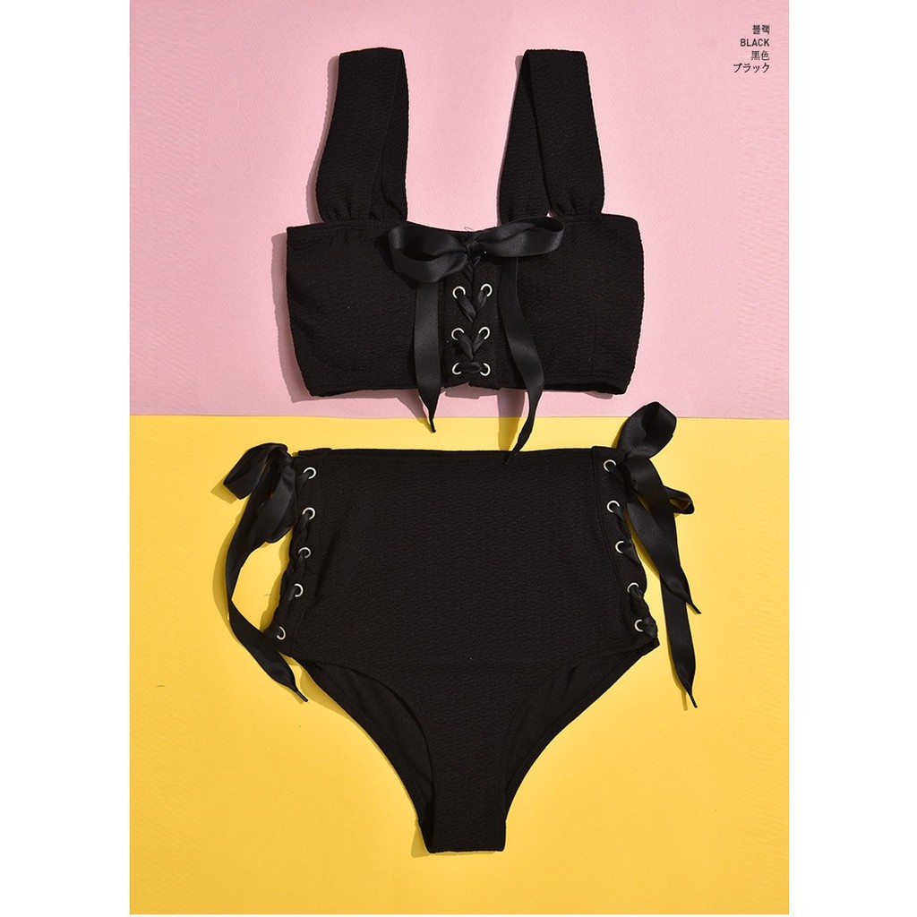 Có sẵn Bộ đồ bơi nữ rút dây xinh có 3 màu xanh hồng đen | BigBuy360 - bigbuy360.vn