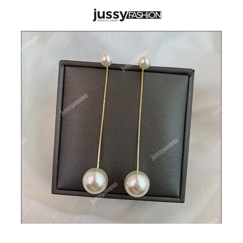 Khuyên tai Nữ Dáng Dài Đính Đá Sang Trọng JE01 Jussy Fashion Bông Tai Ngọc Trai NHân Tạo Hàn Quốc