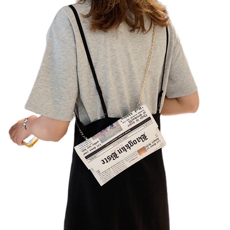 Túi Đeo Chéo Da PU In Hình Tờ Báo Độc Đáo Thời Trang Cho Nữ