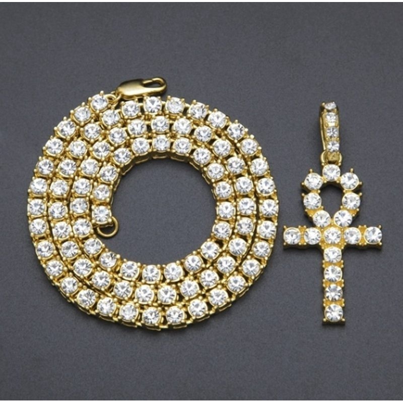 Dây chuyền mặt hình chữ thập đính đá lấp lánh phong cách Ai Cập thời trang