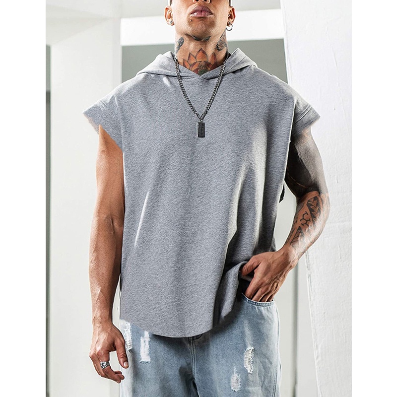Áo khoác hoodie thể thao không tay dáng rộng thời trang mùa hè size M-3Xl cho nam